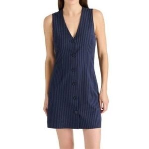 Steve Madden Navy Blue & White Pinstriped Dress with Button Front size Medium